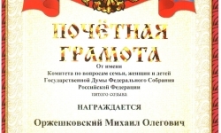 Почетная грамота от Комитета по вопросам семьи, женщин и детей